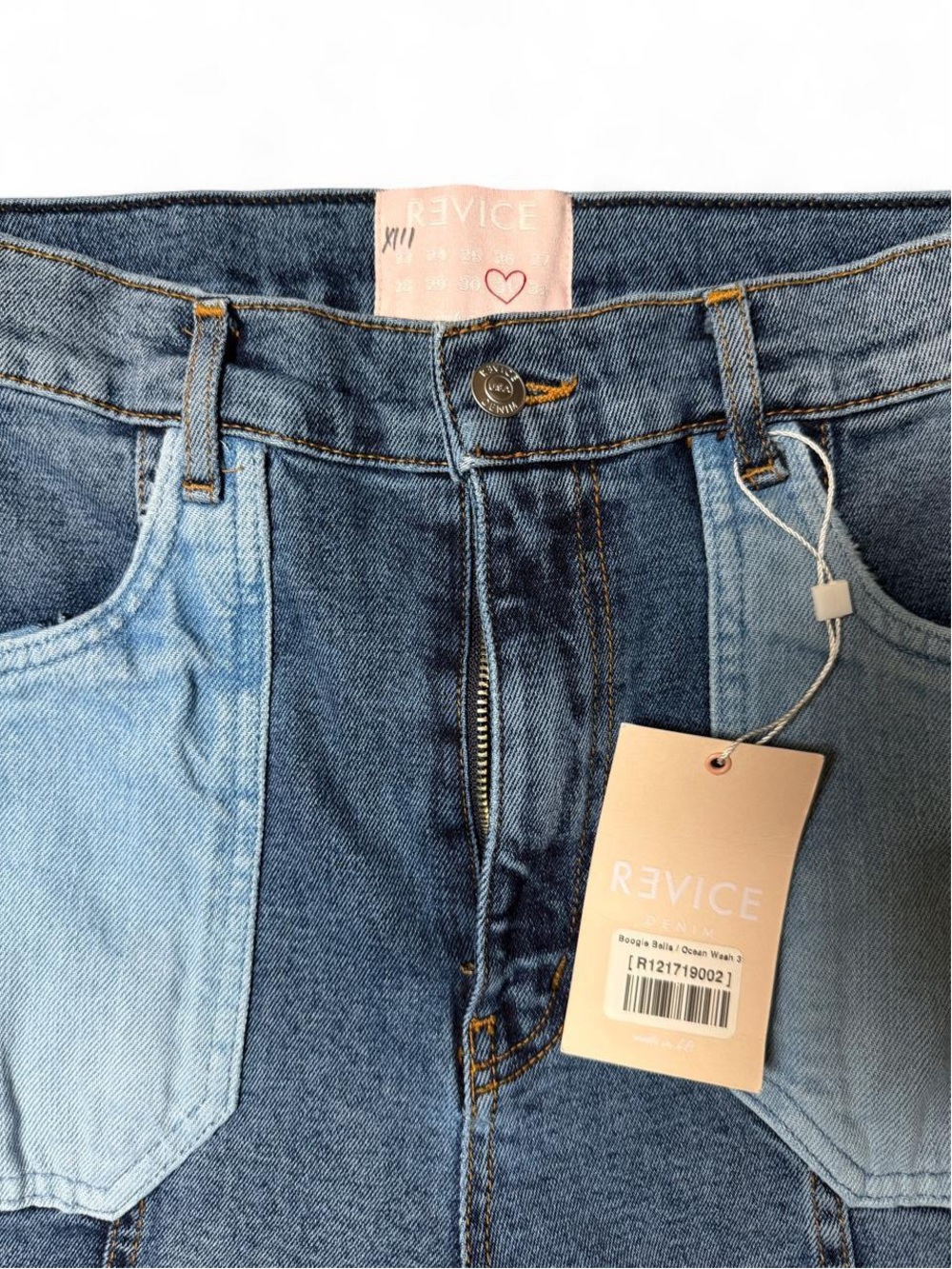 REVICE Two-Tone Boogie Bells patchwork Flare Jeans NWT - Picture 2 of 7